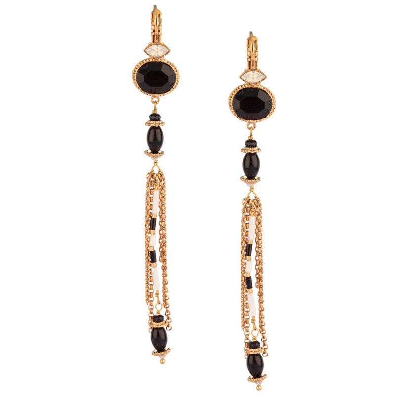 Onyx and Swarovski Crystal Tassel Earrings by Satellite Paris