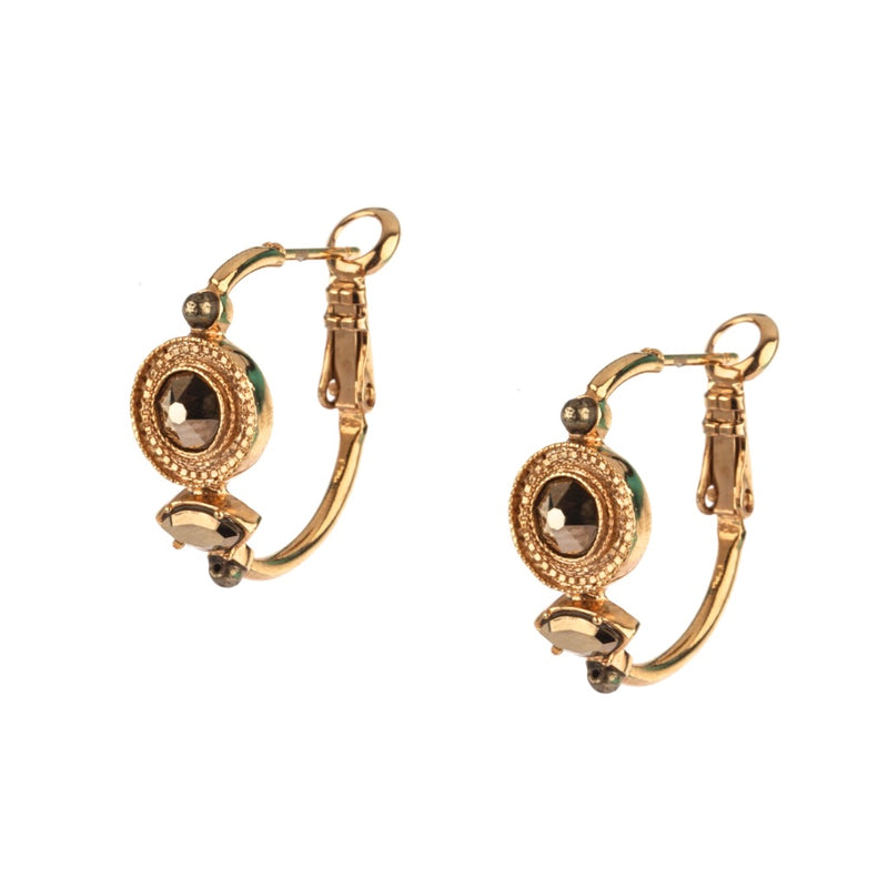 Gold Hematite Hoop Earrings by Satellite Paris