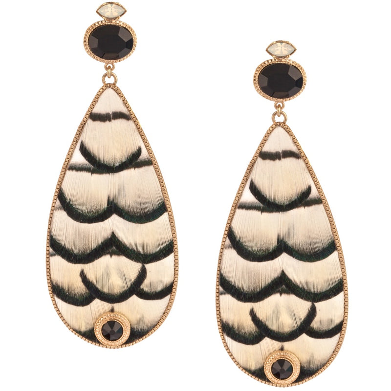 Fashionable Feather and Crystal Drop Earrings by Satellite Paris