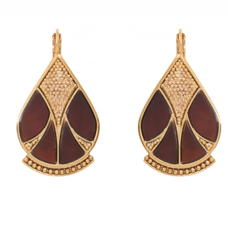 Statement Black Mother of Pearl and Gold Drop Earrings by Satellite Paris