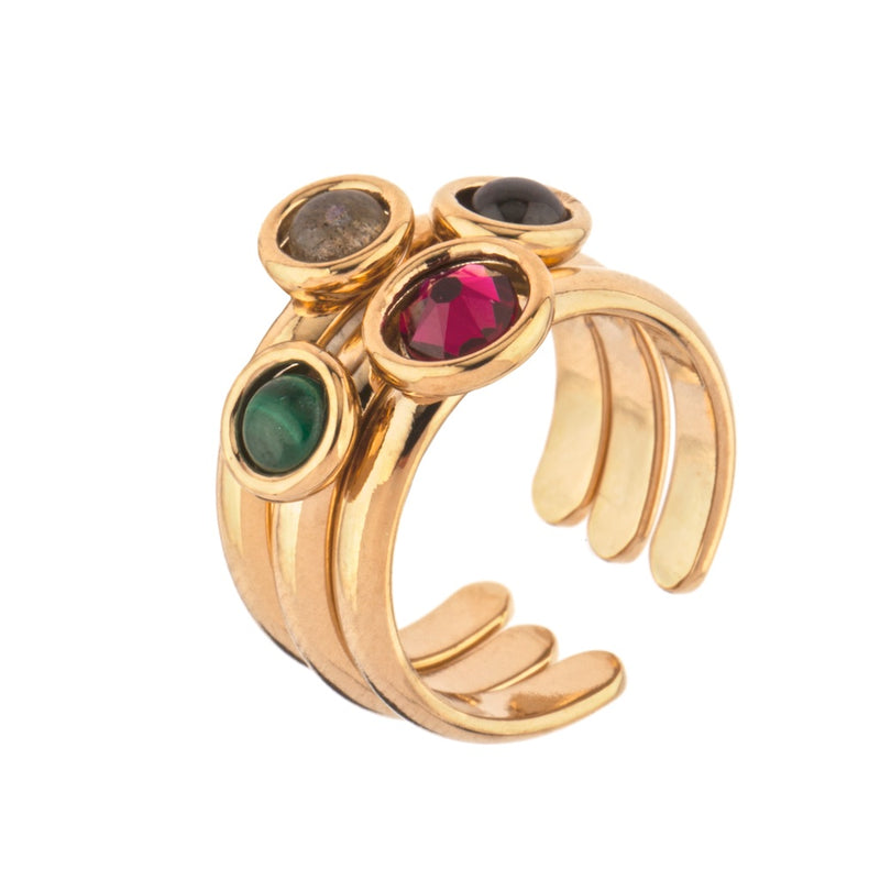 Chic Garnet And Malachite Adjustable Cocktail Ring by Satellite Paris