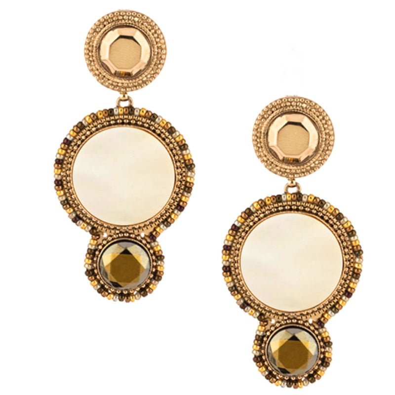 Elegant Golden Mother of Pearl and Japanese Bead Earrings by Satellite Paris