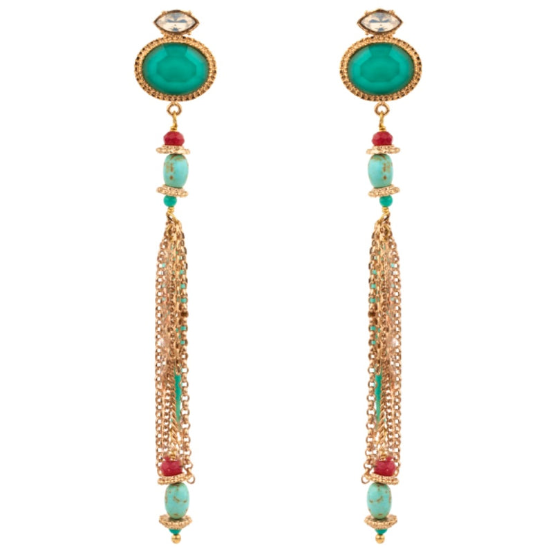 Turquoise and Swarovski Crystal Tassel Earrings by Satellite Paris