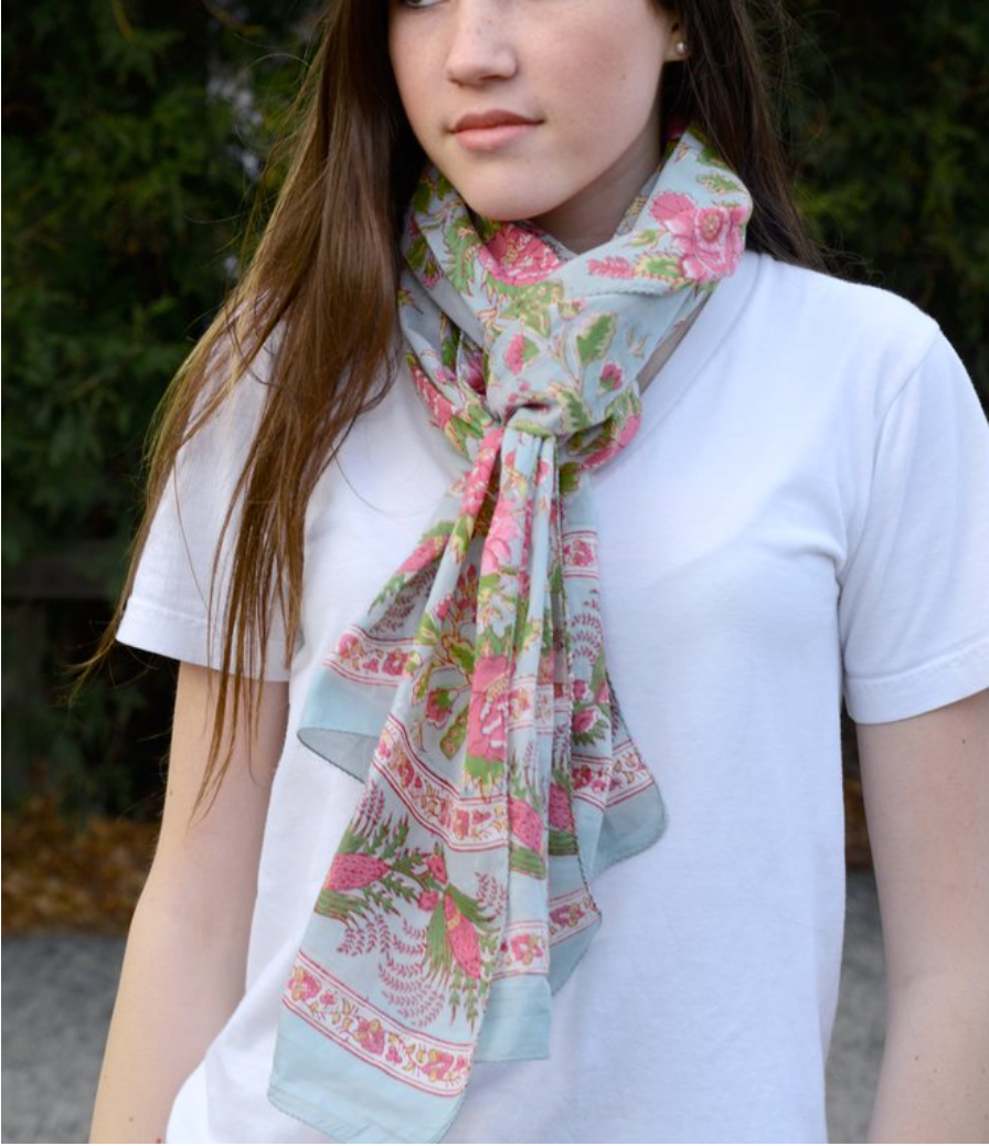 Hand Block Printed Scarf by Anokhi - Briar Rose Aqua – JJ Caprices