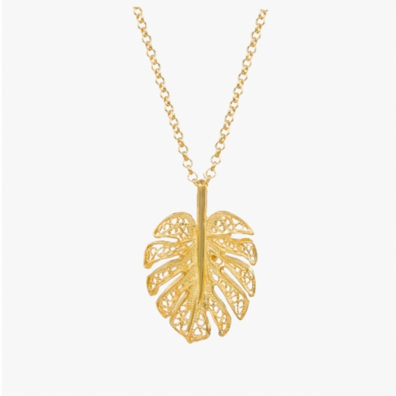 Gold Plated Silver Leaf Filigree Pendant Necklace