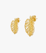 Single Leaf Gold Plated Silver Filigree Earrings