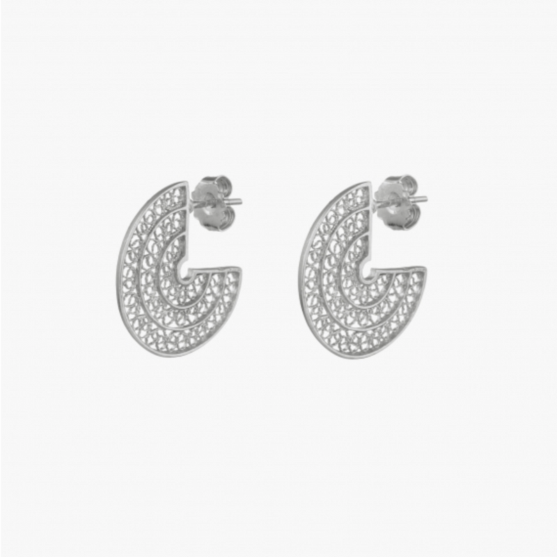 3/4 Circle Sterling Silver Filigree Earrings