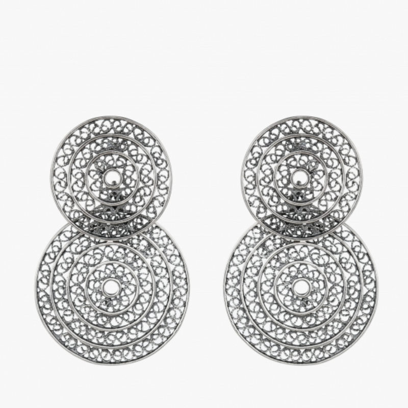 Two Circle Elegant Sterling Silver Filigree Earrings