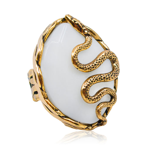 Serpent White Agate Statement Ring - Adjustable