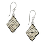 Embroidered Silk Earrings - White and Black