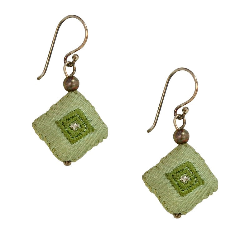 Embroidered Silk Earrings - Light Green