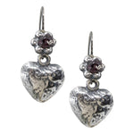 Sterling Silver and Garnet Bead Molded Heart Earrings