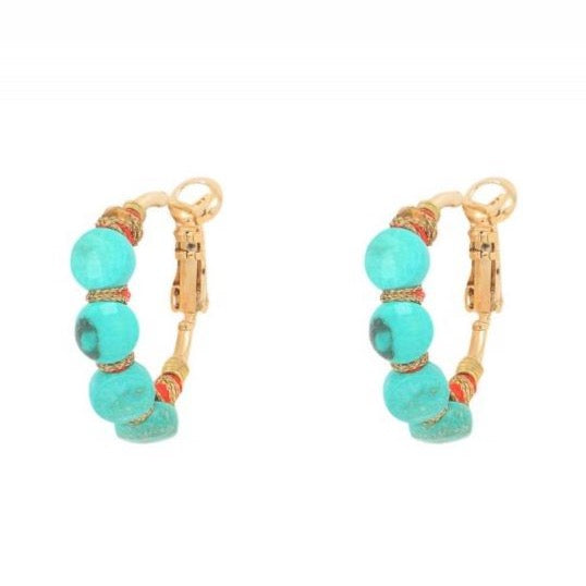 Small Beaded Turquoise Hoop Earrings by Satellite Paris