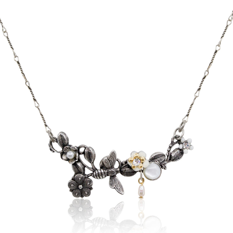Stainless Steel Bee and Flower Pendant Necklace by Eric et Lydie