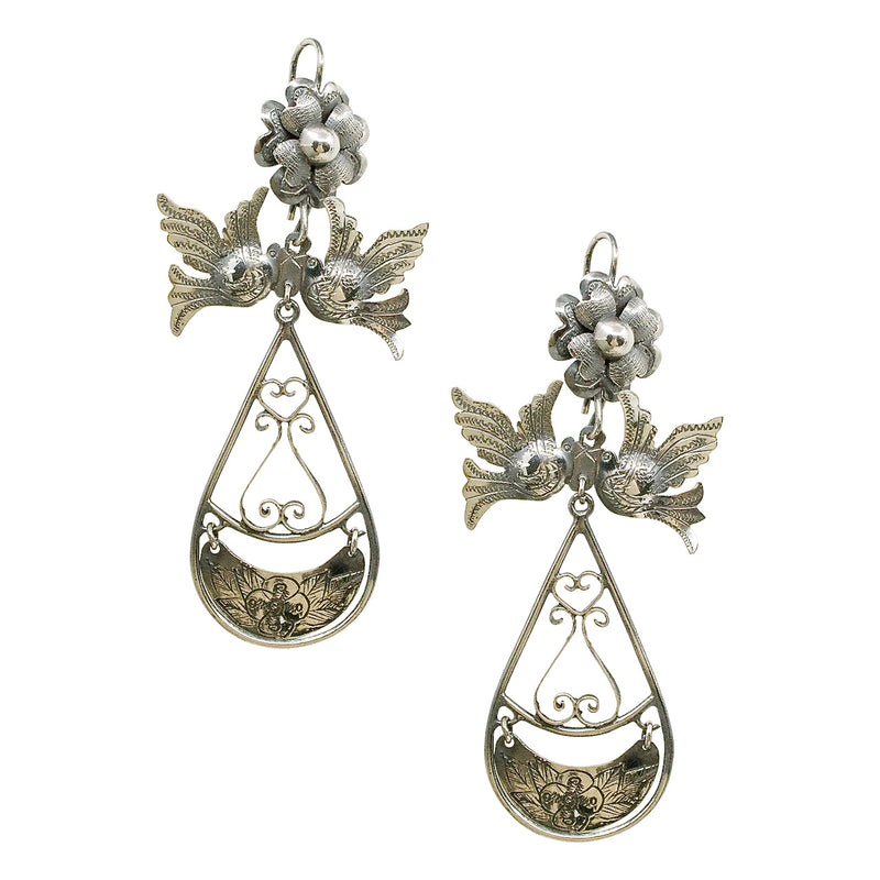 Smaller Birds and Etched Flower Frida Kahlo Earrings