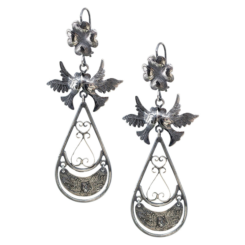 Etched Birds and Flowers Frida Kahlo Earrings