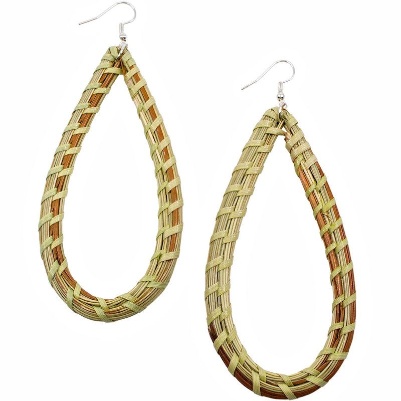 Gullah-Geechee Woven Long Tear Drop Sweetgrass Earrings