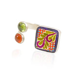 Hand Painted Talavera and Sterling Silver Ring - Adjustable