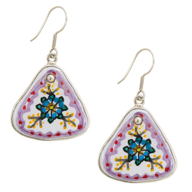 Hand Painted Talavera and Sterling Silver Earrings