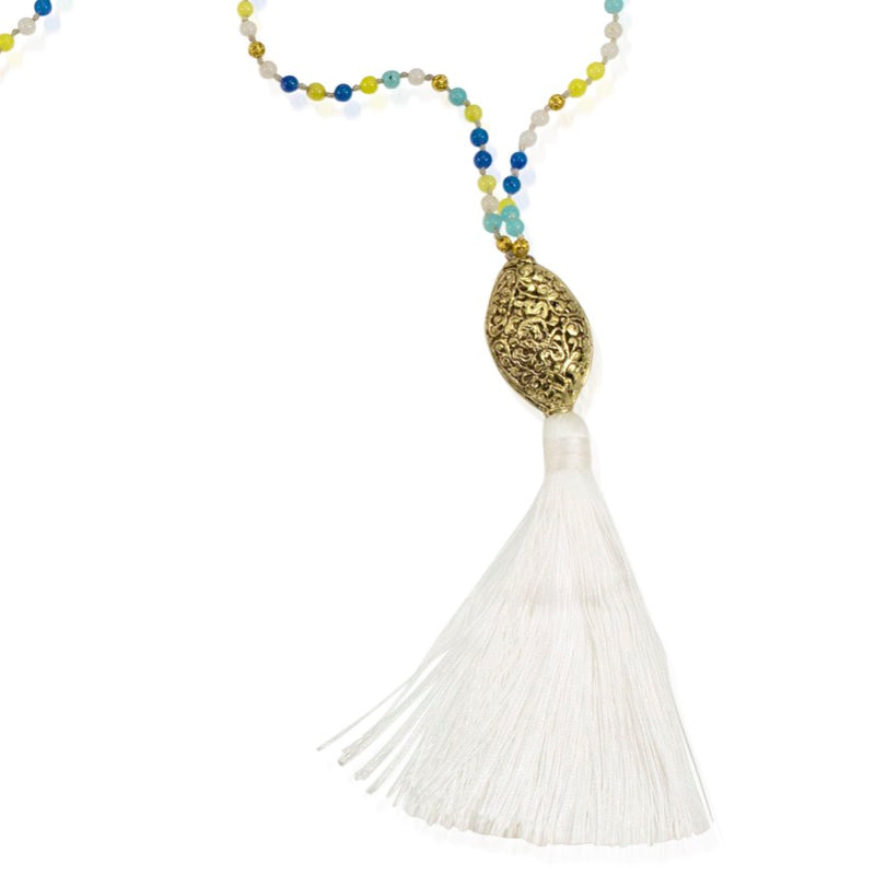 Colorful Bead and Long Silk Tassel Necklace