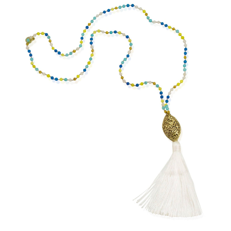 Colorful Bead and Long Silk Tassel Necklace
