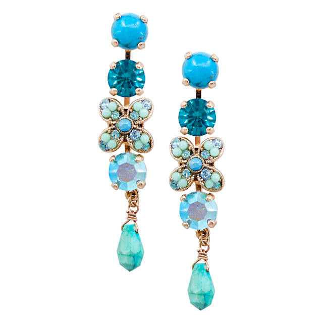 Turquoise and Swarovski Crystal Floral Drop Earrings by AMARO