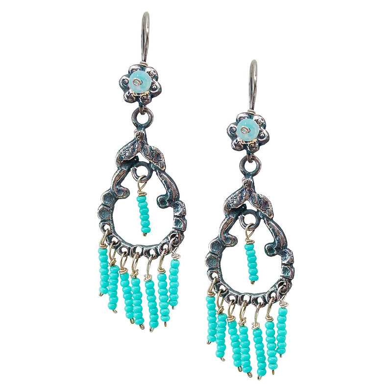 Turquoise Wreath Molded Sterling Silver Drop Earrings