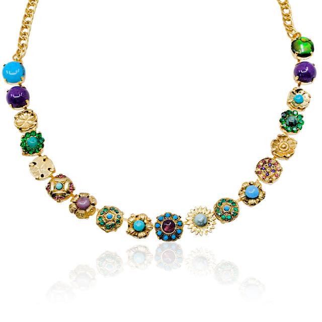 Turquoise and Abalone Garden of the Sea Gold Gemstone Necklace by AMARO