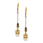 Unique Gold and Pearl Drop Chain Flower Earrings by Eric et Lydie