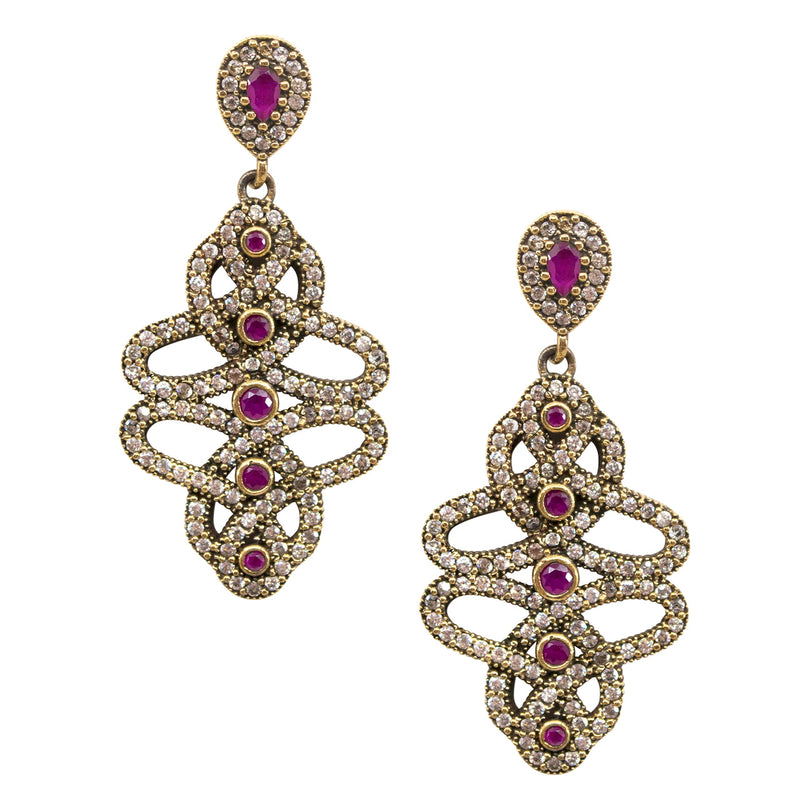 Vintage Inspired Ruby Ottoman Turkish Earrings