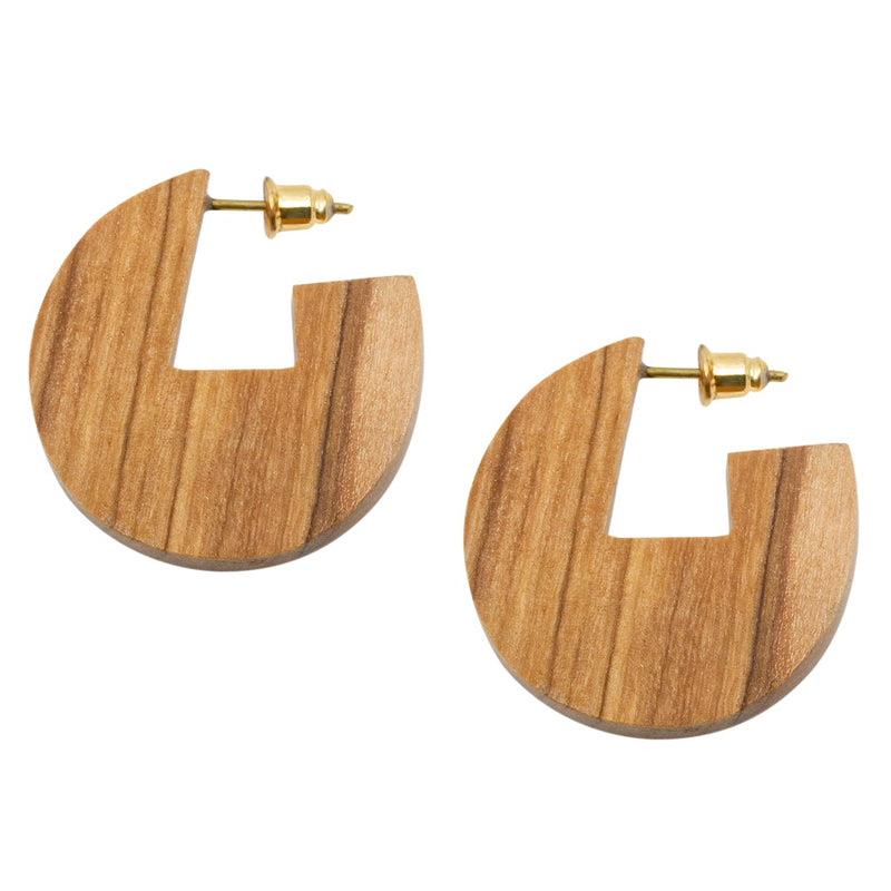 Wooden Carved Circle Post Earrings