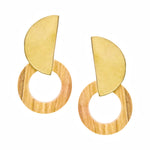 Sayari Hand Carved Wood and Brass Post Earrings
