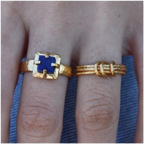 Hammered Three Band 18k Gold Plated Ring- Size 6