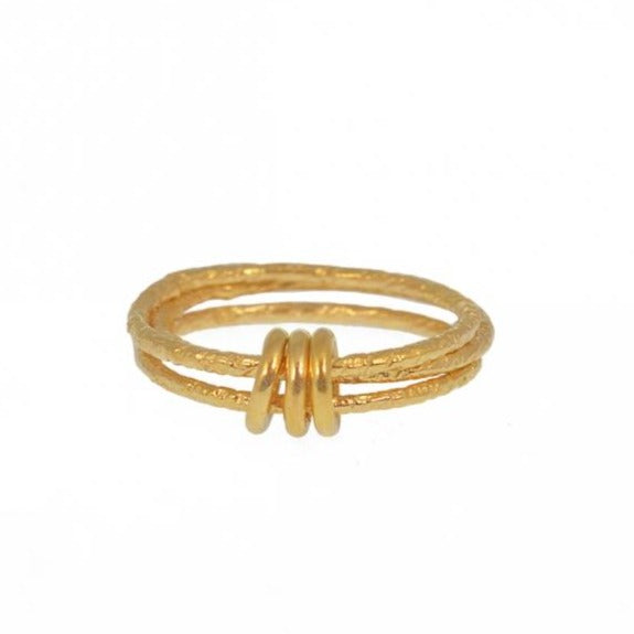 Hammered Three Band 18k Gold Plated Ring- Size 6
