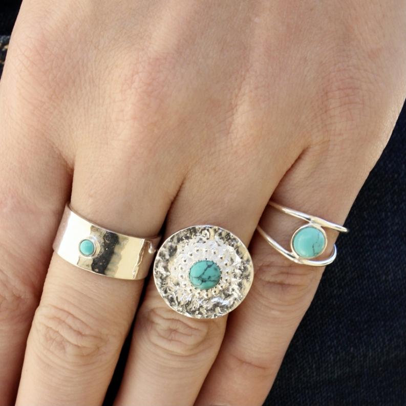 Double Banded Sterling Silver Turquoise Ring- Size 7