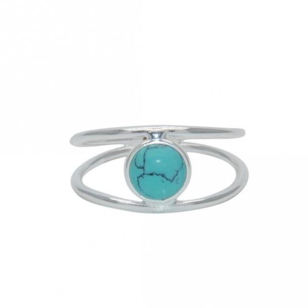 Double Banded Sterling Silver Turquoise Ring- Size 7