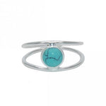 Double Banded Sterling Silver Turquoise Ring- Size 7