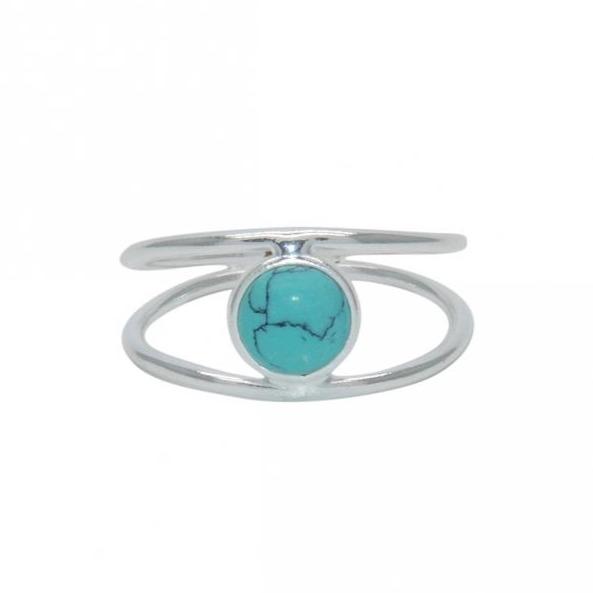 Double Banded Sterling Silver Turquoise Ring- Size 7