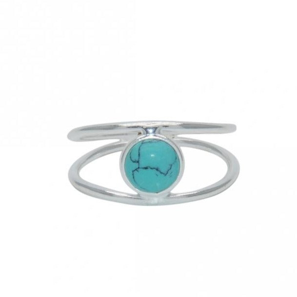 Double Banded Sterling Silver Turquoise Ring- Size 6.5