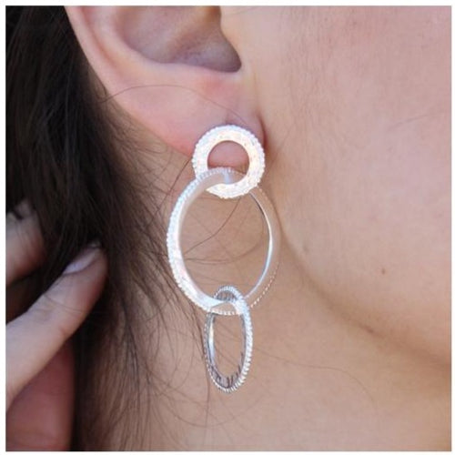 Chic Sterling Silver Hammered Ring Earrings