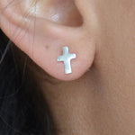 Mini Sterling Silver Cross Post Earrings