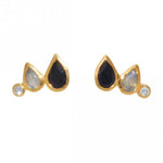 Gold Plated Labradorite and Onyx Earrings
