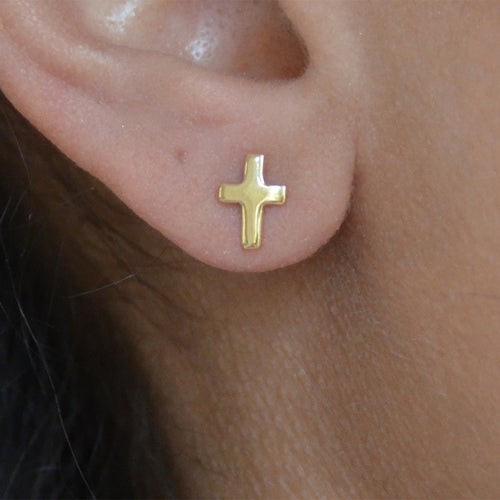 Mini Gold Plated Cross Post Earrings