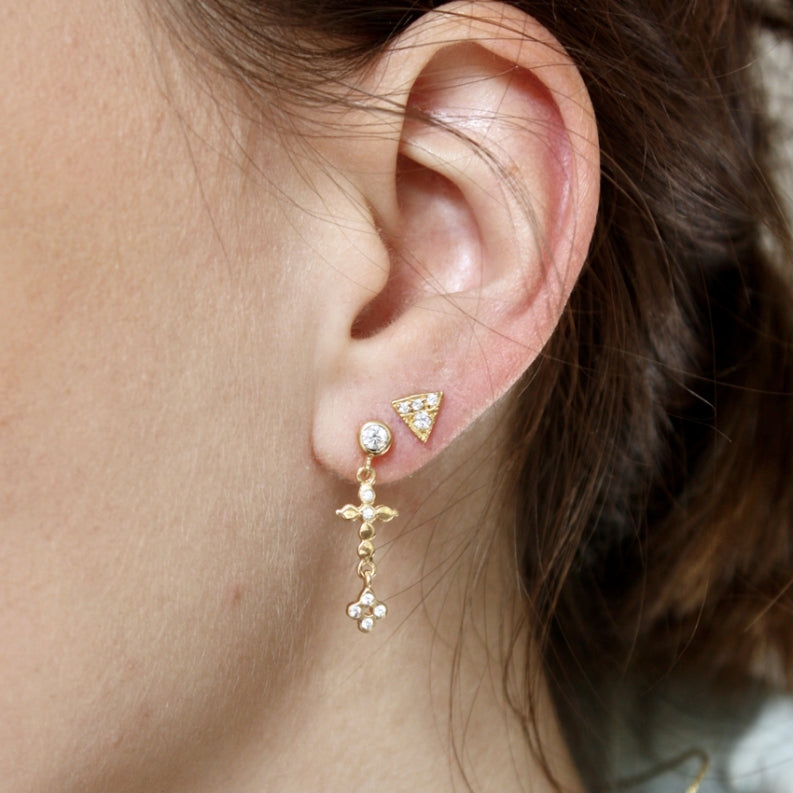 Gold Plated White Zirconia Cross Earrings