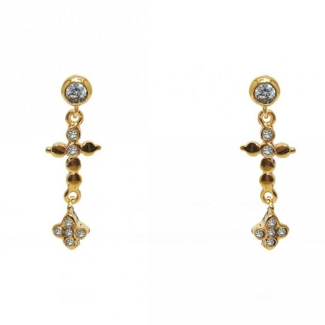 Gold Plated White Zirconia Cross Earrings