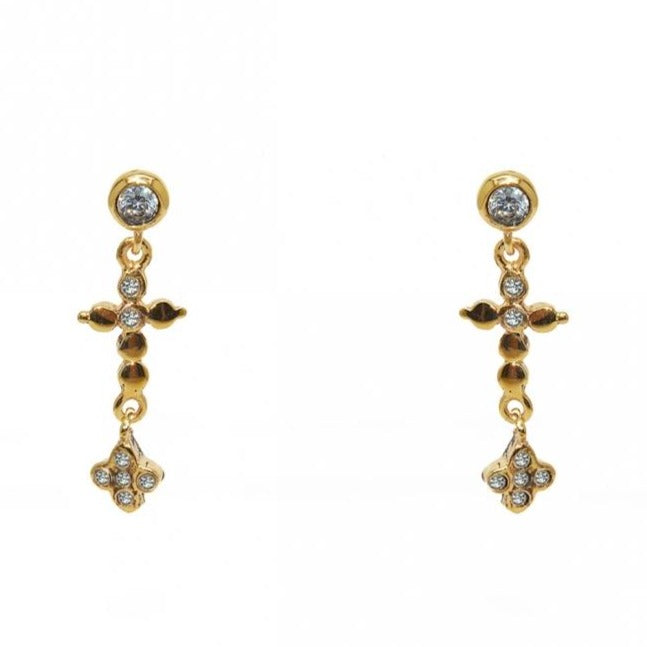 Gold Plated White Zirconia Cross Earrings