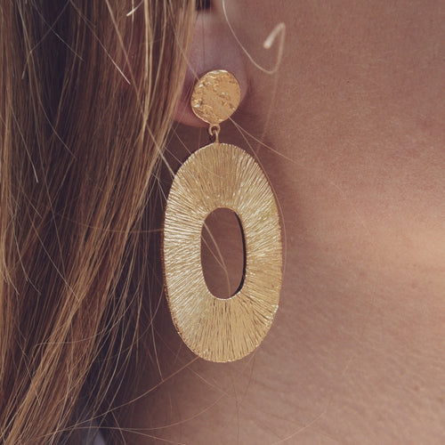 Textured Gold Ring Statement Earrings