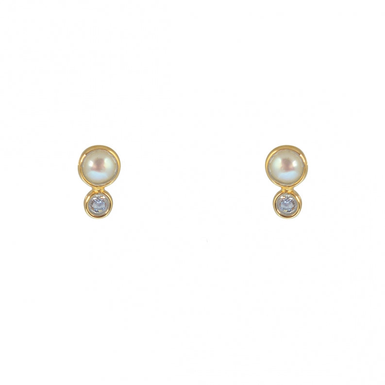 Pearl and Zirconia Gold Plated Post Earrings