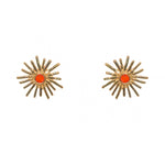 Gold Sunburst Red Onyx Post Earrings