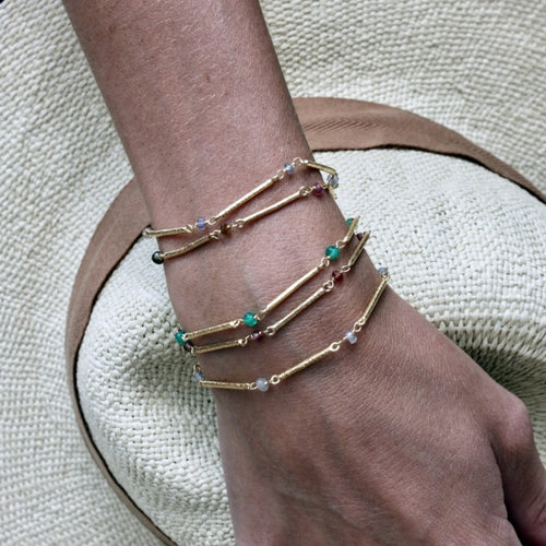 Hammered Labradorite Gold Link Bracelet